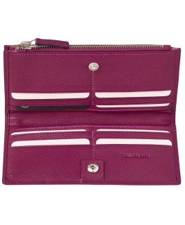 London Leathergoods Long Top Zip Slim-Line Purse Wallet with Back Zip in Pebble Leather